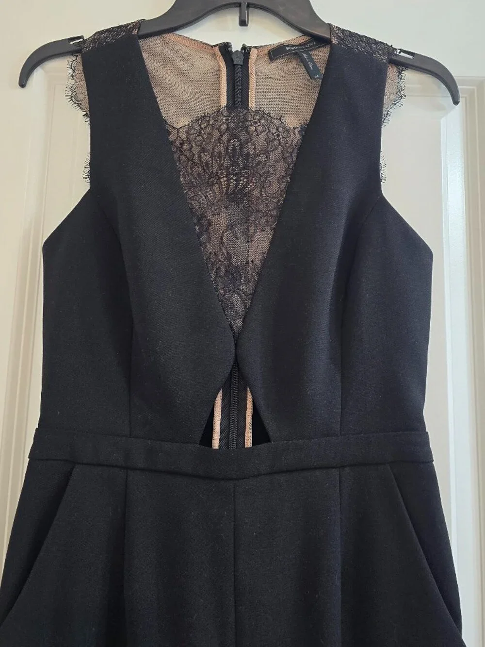 BCBG Max Azria Josef Lace Cut Out Wide Leg Jumpsuit - Black and Nude - Picture 5 of 6